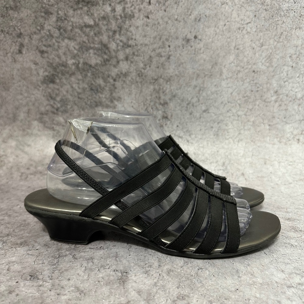 Karen Scott Estevee Sandals Women 9.5 Blk Strappy Slingback Low Kitten Heel Shoe